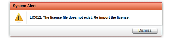 LIC012: The license file does not exist. Re-import the license.