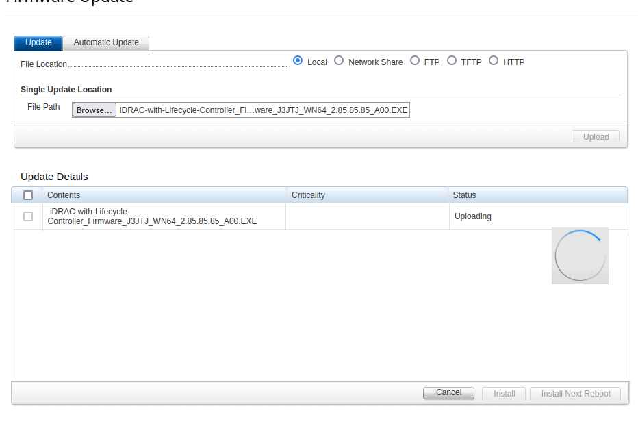 Uploading the new iDRAC firmware