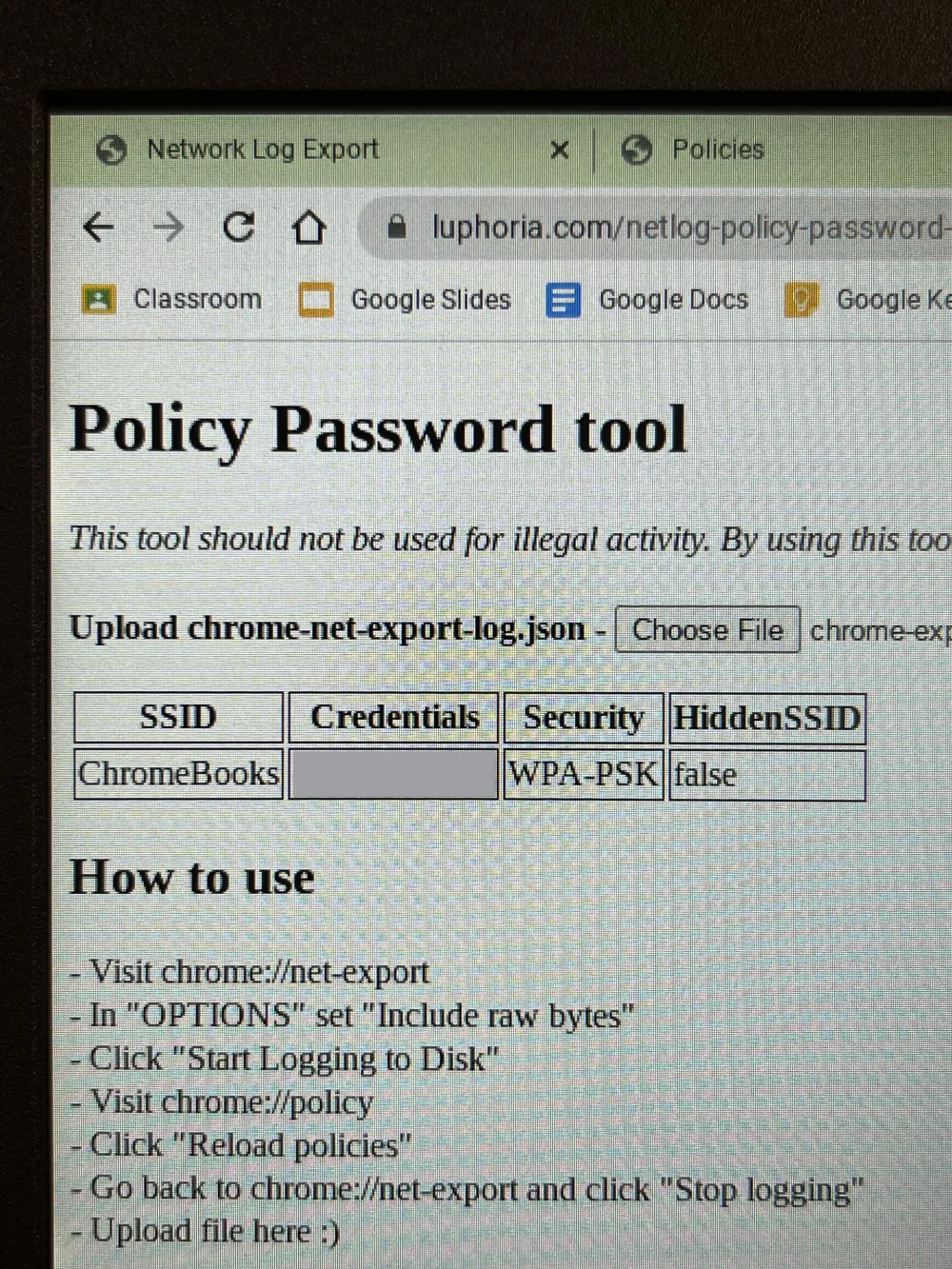 The successful output of the password using the luphoria policy password tool