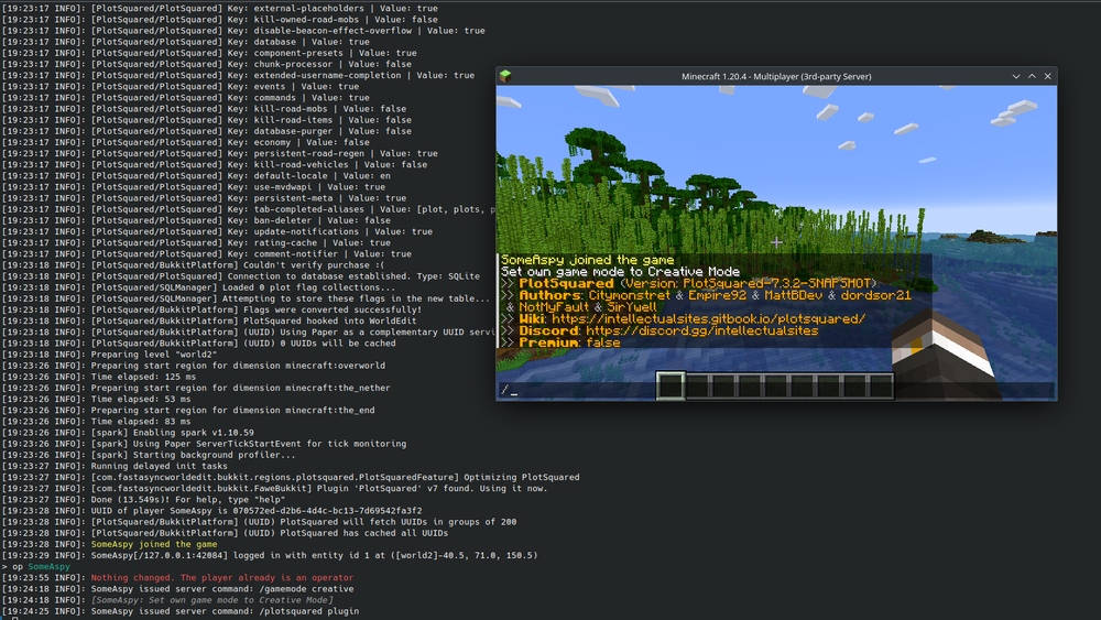PlotSquared running, and version info (output of /plotsquared plugin)