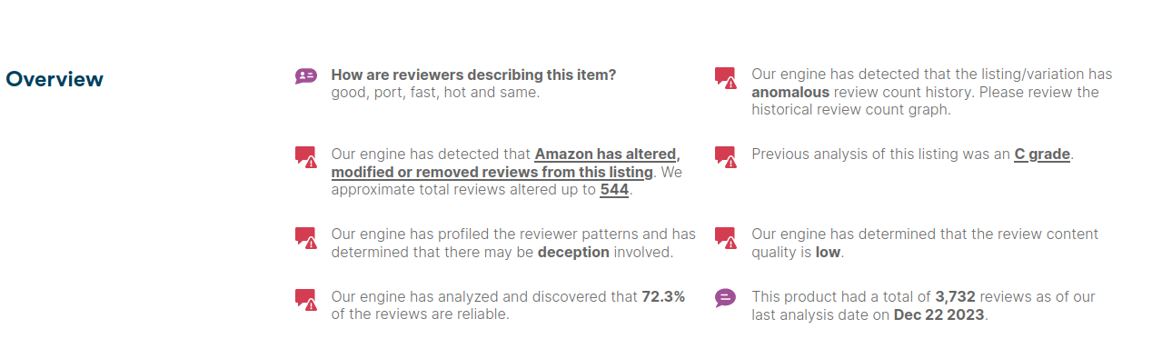 FakeSpot indicating high levels of tampering
