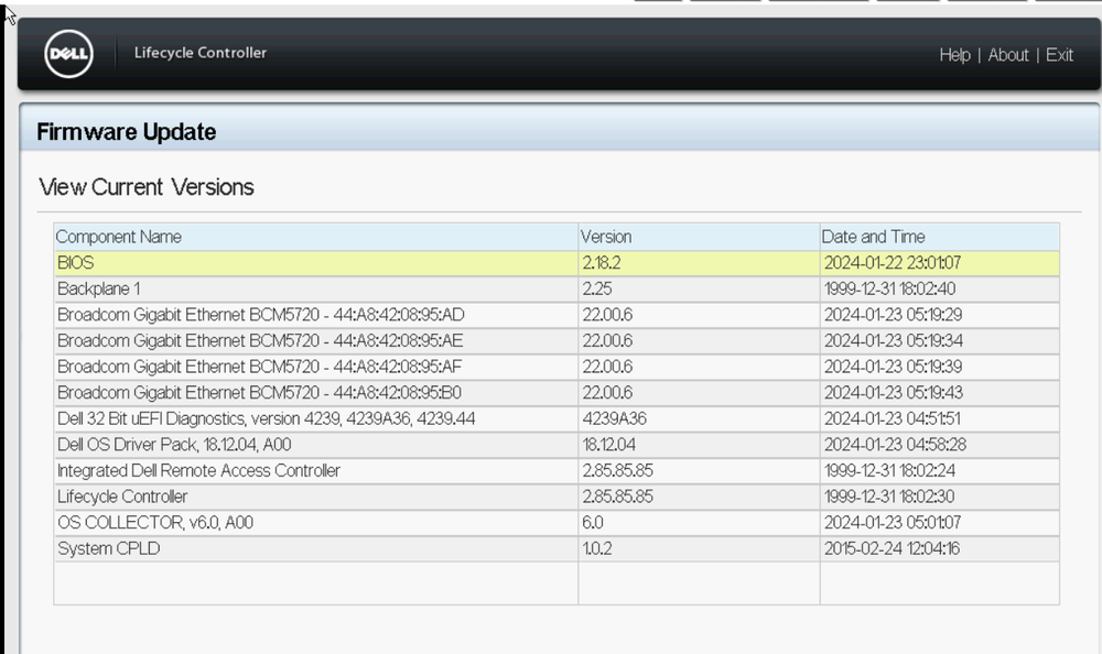 All firmware items are up to date, with some reset dates.