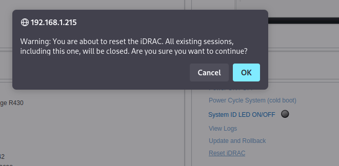 iDRAC warning about resetting