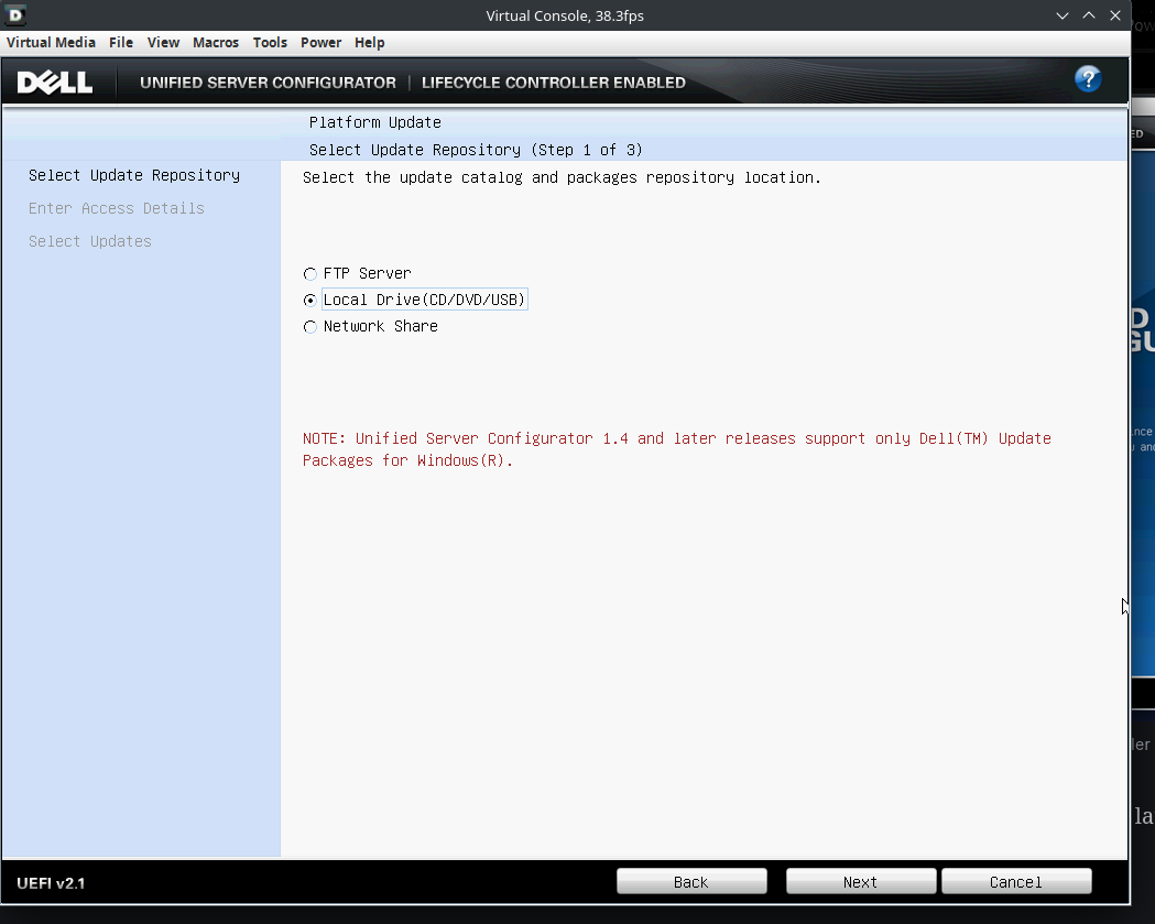 The Dell Platform Update UI