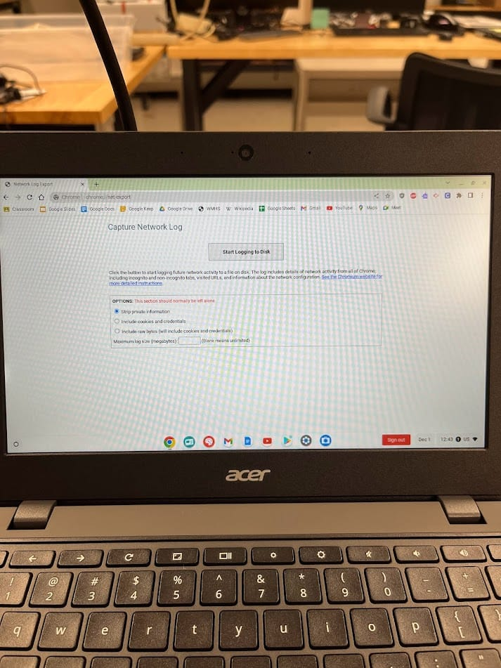 The chrome://net-export page