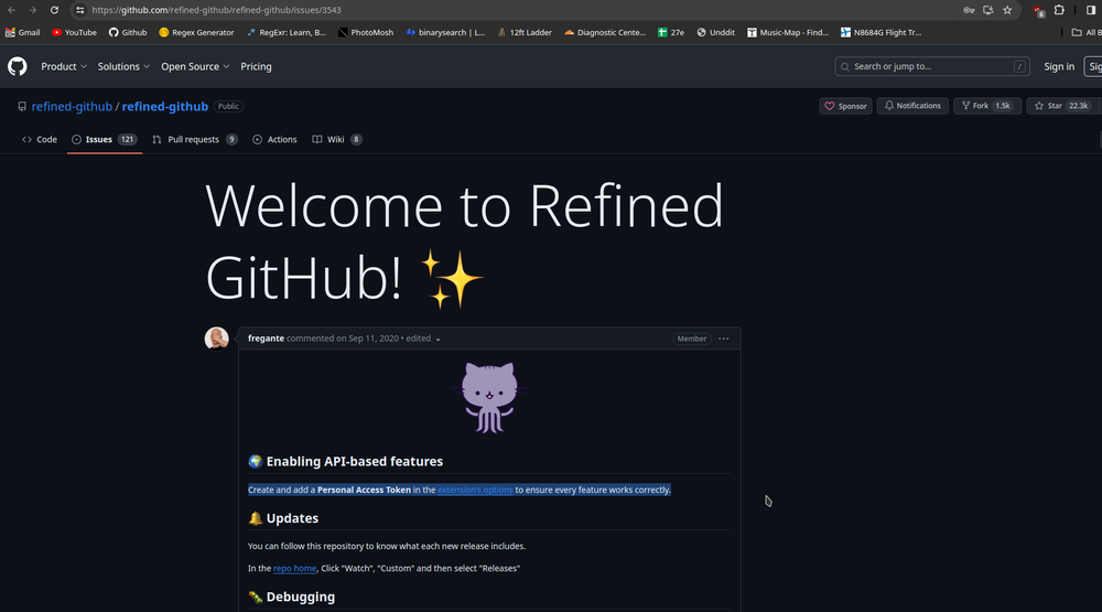 Refined GitHub welcome page, with the token requirement highlighted